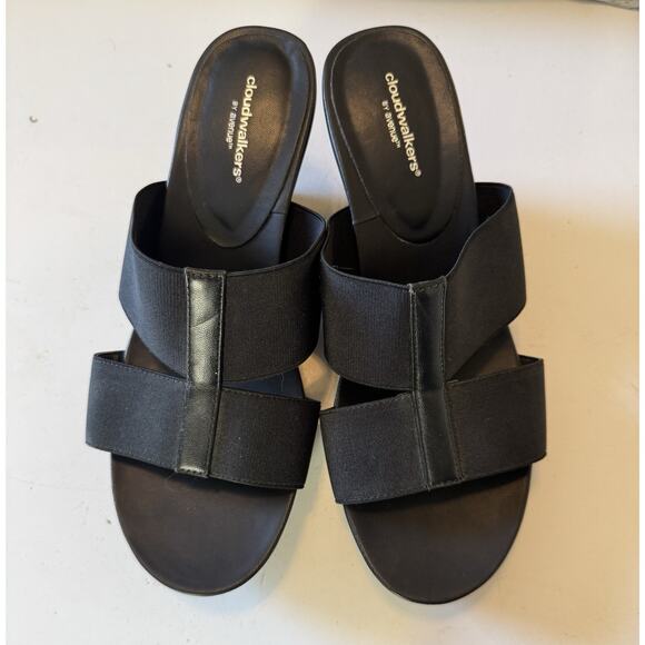 Cloud Walkers by Avenue Black Slip on Open Round Toe Wedge Size 10 Women's - Picture 2 of 5